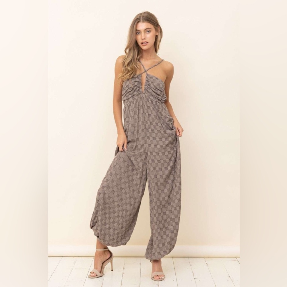 Women's In the Beginning Print Criss Cross Harem Jumpsuit